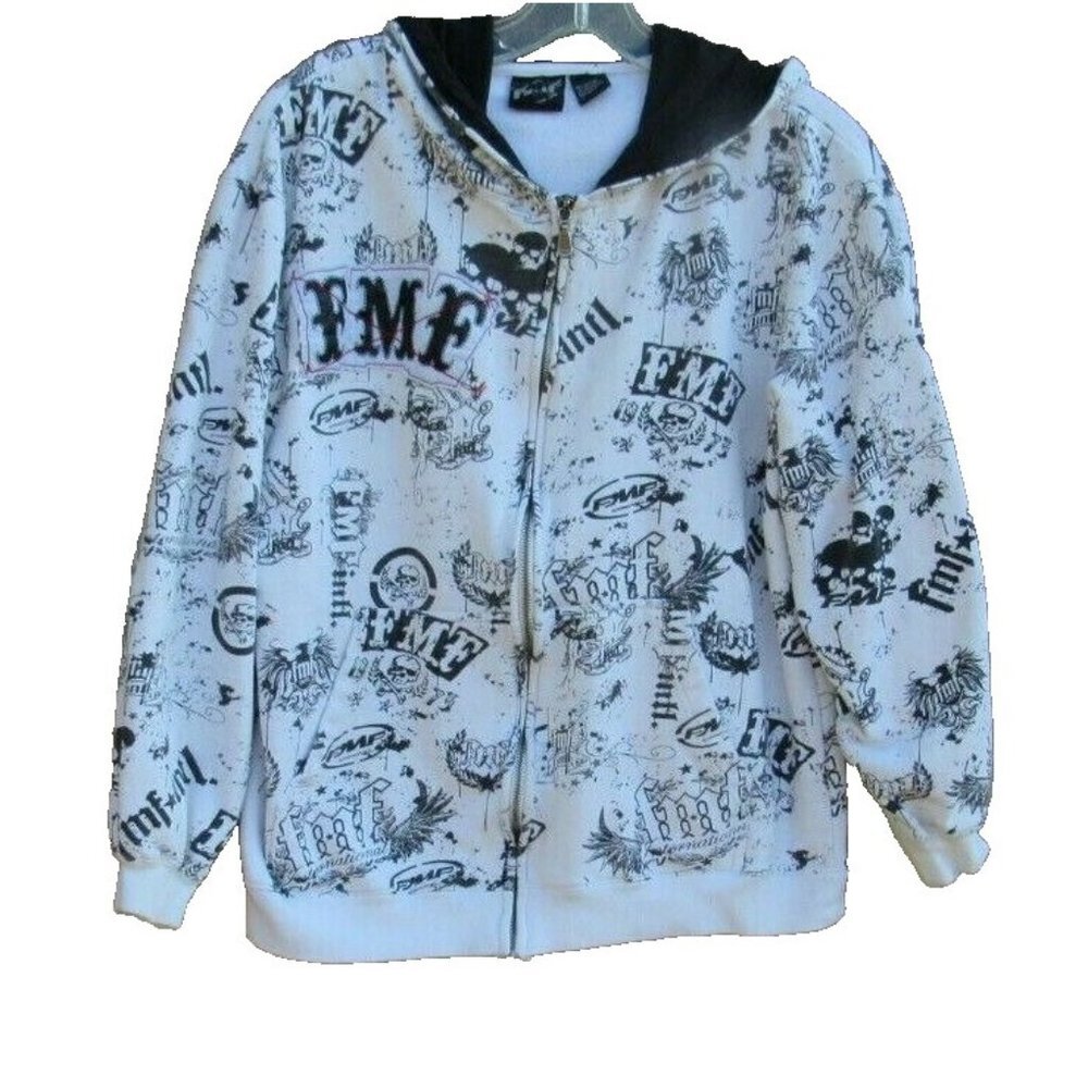 VTG FMF Racing Apparel Motocross All Over Print Spell Out Full Zip Hoodie S